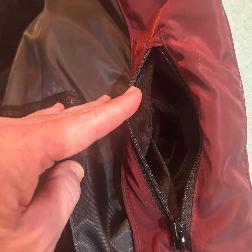 Karl Lagerfeld Paris Faux Fur Collar Puffer Jacket in Oxblood - Picture 11 of 15